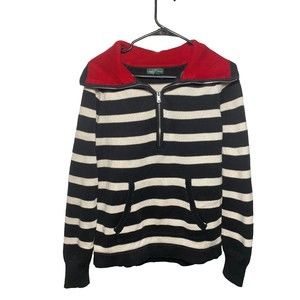 LRL Lauren Jeans Co. Striped Sweater Women Size L Black White Red Cotton Collar